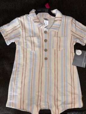 Gerber Cream Romper with Blue and Rust Stripes